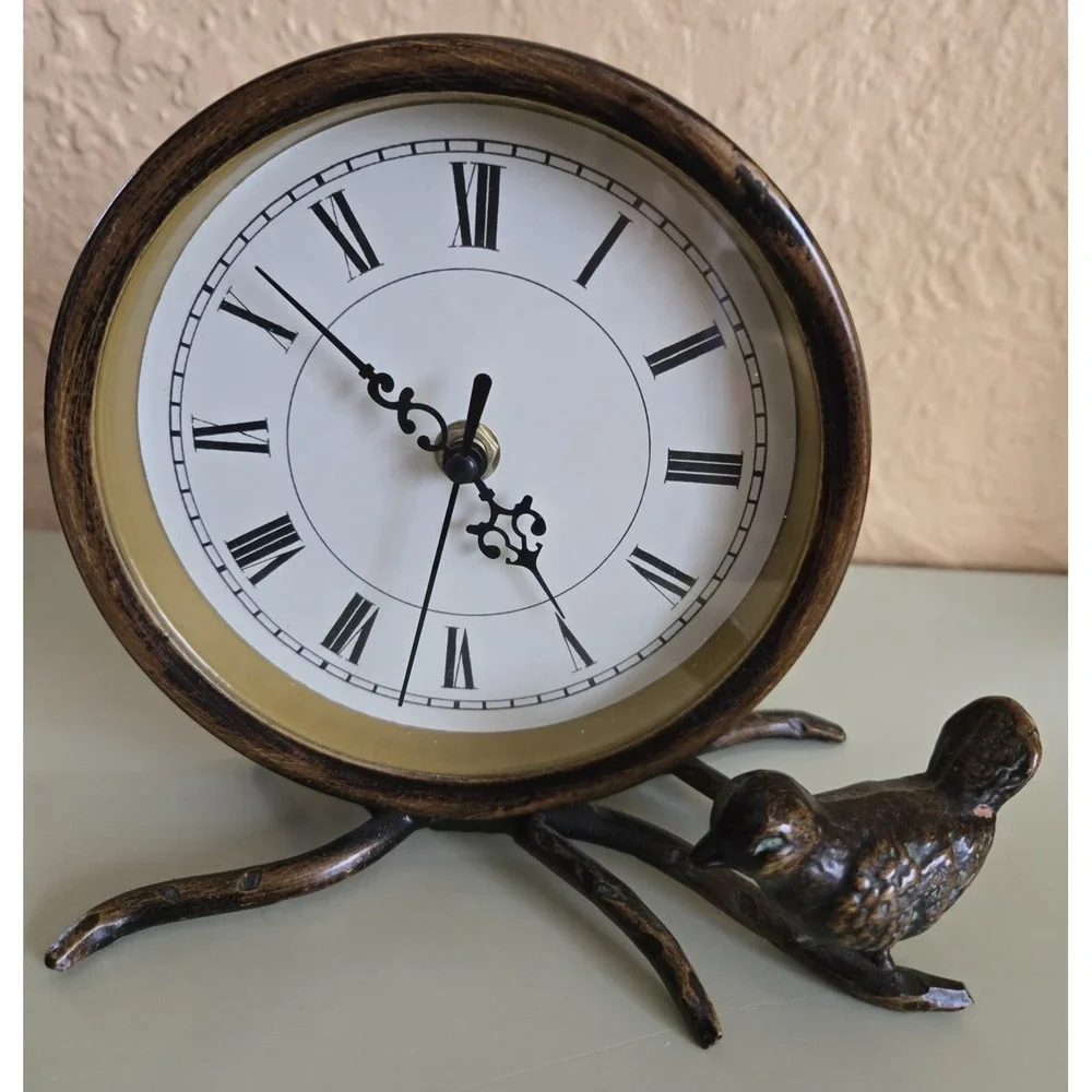Nature Theme Clock With Bird, For Wall, Desk Or Mantel Quartz